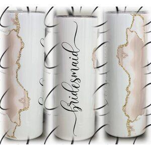 Bridesmaid Tumbler 20oz Stainless Steel With Straw & Glam Pink Gold Marble Desig